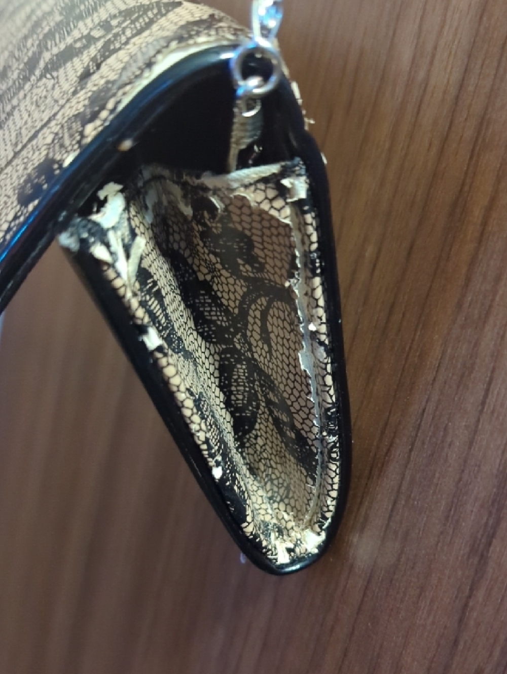 Aldo Tan Clutch with Black Lace-Print and Chain Strap - Picture 2 of 5